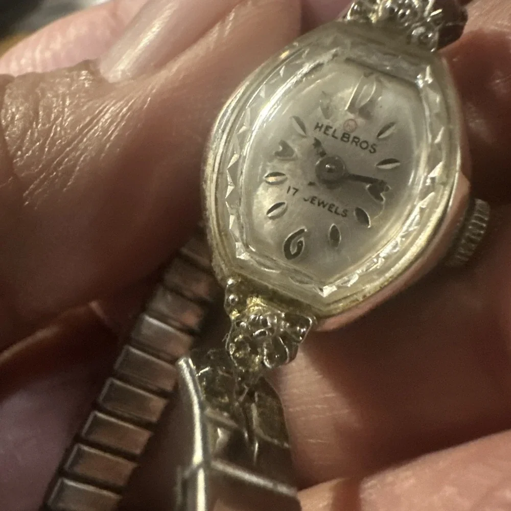 Working Vintage Helbros 17 Jewels Women's Manual Wind Silver Tone 17mm Runs Read